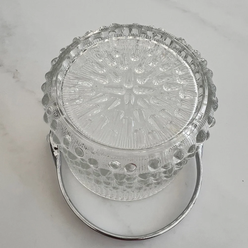 French Teleflora Mini Ice Bucket Textured Raindrop Crystal Glass with Handle 60s